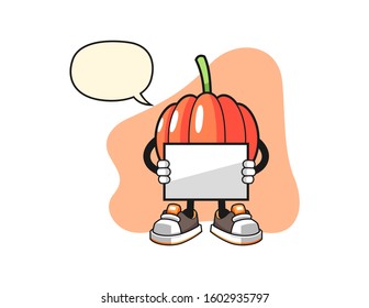 Pitanga hold banner with speech bubble cartoon. Mascot Character vector.
