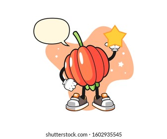 Pitanga hold a star with speech bubble cartoon. Mascot Character vector.