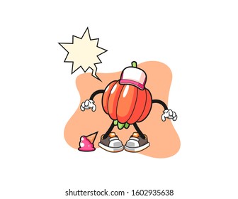 Pitanga with ice cream fall with speech bubble cartoon. Mascot Character vector.