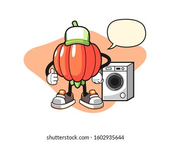 Pitanga laundry man with speech bubble cartoon. Mascot Character vector.