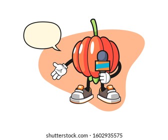 Pitanga news reporters with speech bubble cartoon. Mascot Character vector.