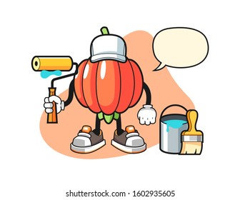 Pitanga painter with speech bubble cartoon. Mascot Character vector.