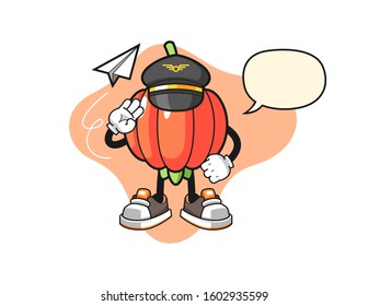 Pitanga pilot with speech bubble cartoon. Mascot Character vector.