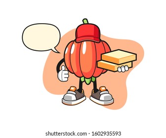 Pitanga pizza delivery with speech bubble cartoon. Mascot Character vector.