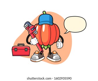 Pitanga plumber with speech bubble cartoon. Mascot Character vector.