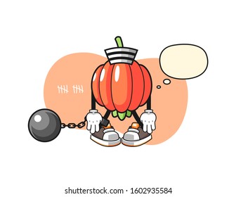 Pitanga prisoner with thought bubble cartoon. Mascot Character vector.