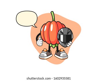 Pitanga racer with speech bubble cartoon. Mascot Character vector.