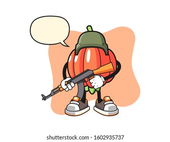 Pitanga soldier with speech bubble cartoon. Mascot Character vector.