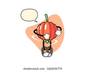 Pitanga spinning with speech bubble cartoon. Mascot Character vector.