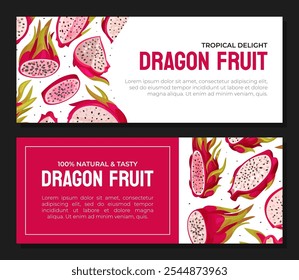 Pitaya o diseño de Anuncio de fruta de dragón con Plantilla de Vector de planta tropical