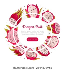 Pitaya or Dragon Fruit Banner Design with Tropical Plant Vector Template