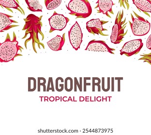 Pitaya or Dragon Fruit Banner Design with Tropical Plant Vector Template