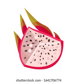Pitaya or Dragon Fruit Cut Section Covered with Leathery Leafy Skin Vector Illustration