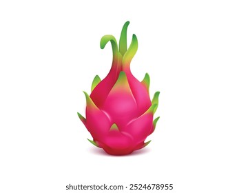 Pitaia ou fruta do dragão isolada no fundo branco. Vetor de frutas de dragão único realista orgânico Ilustração. Fruta do Dragão Orgânico (Pitaya) Isolado no Fundo Branco | Realista Dragon Fruit