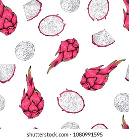 Pitaya, dragon fruit seamless pattern