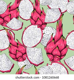 Pitaya, dragon fruit seamless pattern