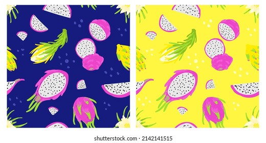 Pitaya or dragon fruit seamless pattern sketch