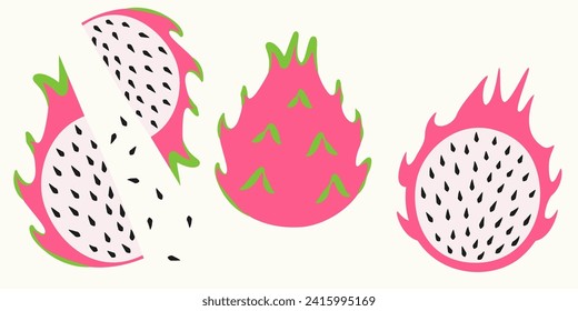 Pitaya flat cartoon illustration. Vector illustration of Dragon fruit.