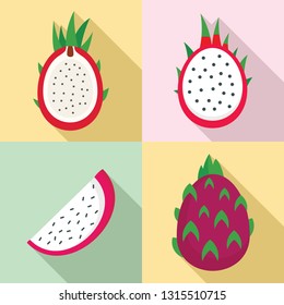 Pitaya icons set. Flat set of pitaya vector icons for web design