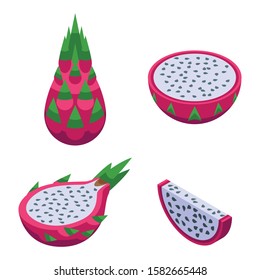 Pitaya icons set. Isometric set of pitaya vector icons for web design isolated on white background