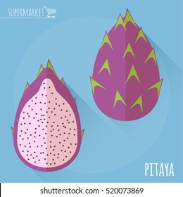Pitaya.  Long shadow flat design vector icon.