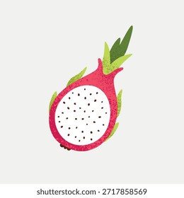 Sección Pitaya, mitad de fruta exótica madura del dragón asiático. Ilustración de dibujos animados de Vector plano aislado sobre fondo blanco