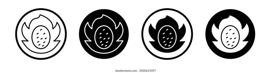 Pitaya vector icon set black filled and outlined style.