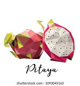 Pitaya. Vector illustration of exotic fruit in polygonal style. Low poly illustration of tropical fruit. Print design. Ingredient. You can use it as a print for packing the product, T-shirts