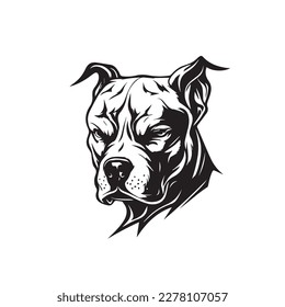 Pitbul head, dog simple vector black image on white background. Silhouette svg vector illustration animal, laser cutting cnc.