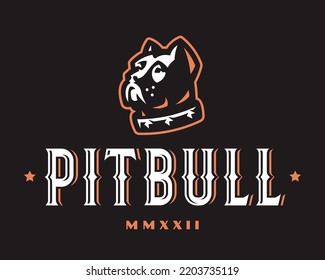 Pitbul logo, emblem design editable for your business. Dog vector illustration.