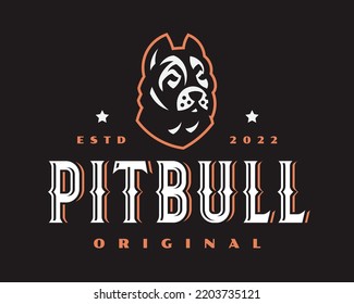 Pitbul logo, emblem design editable for your business. Dog vector illustration.