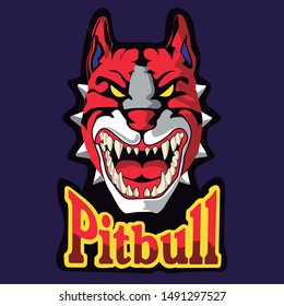 Pitbull angry vector illustration. Frontal image of pitbull looking dangerous. Vector decal.