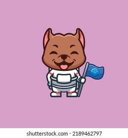 Pitbull Astronaut Cute Creative Kawaii Cartoon Mascot Logo