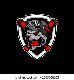 pitbull with BASEBALL bat on shield vector LOGO template
