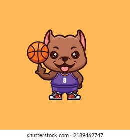 Pitbull Basketball Cute Creative Kawaii Cartoon Mascot Logo