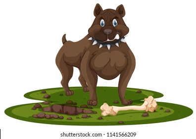 A pitbull and bone illustration