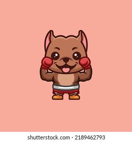 Pitbull Boxer Cute Creative Kawaii Cartoon Mascot Logo