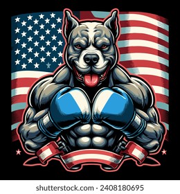 pitbull boxing american mascot illustration design for t-shirt