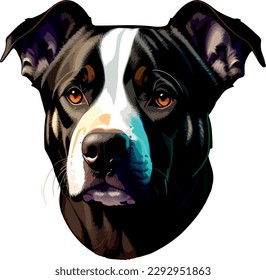 Pitbull breed dog vector head, isolated, transparent background