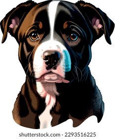 Pitbull breed dog vector head, isolated, transparent background