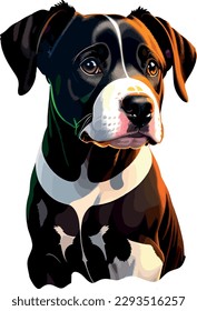 Pitbull breed dog vector head, isolated, transparent background