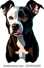 Pitbull breed dog vector head, isolated, transparent background