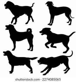 Pitbull, bulldog, terrier, dog animal silhouettes, icon, logo