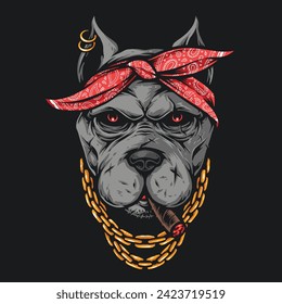 pitbull cartoon wear gold chain