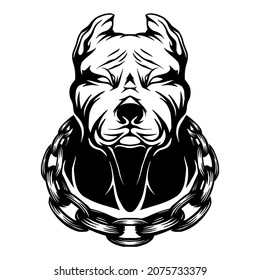 pitbull with chain black and white design