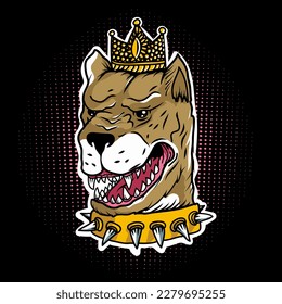 Pitbull In The Crown Street Dog Vector Illustrarion on a Black Background