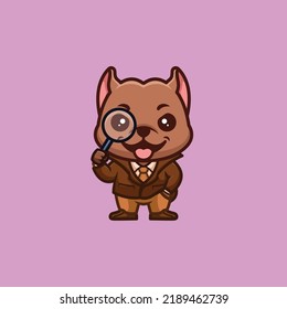 Pitbull Detective Cute Creative Kawaii Cartoon Mascot Logo