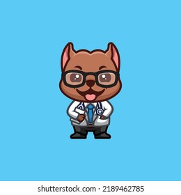 Pitbull Doctor Cute Creative Kawaii Cartoon Mascot Logo