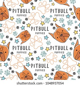 Pitbull : Dog breed collection : Seamless Pattern : Vector Illustration