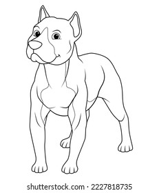 Pitbull Dog Cartoon Animal Illustration BW